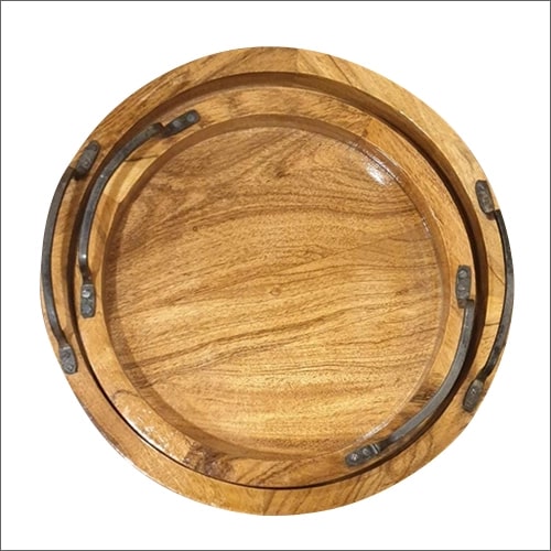 Plain Polished Round Wooden Serving Tray, Size : Standard
