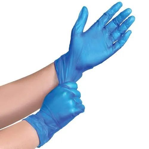 Blue Vinyl Gloves, for Home, Hospital, Laboratory, Length : 10-15 ...