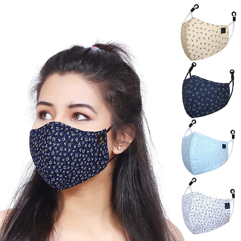 Cotton Face Mask, for Protects From Dirt, Pollution, Pattern : Printed