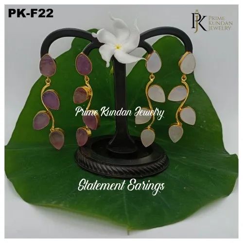 Polished Brass PK-F22 Jade Earrings, Packaging Type : Plastic Packet