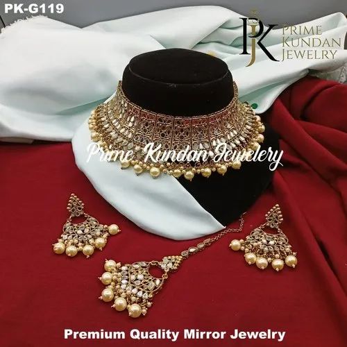 PK-G119 Mirror Choker Necklace Set, Occasion : Wedding Wear