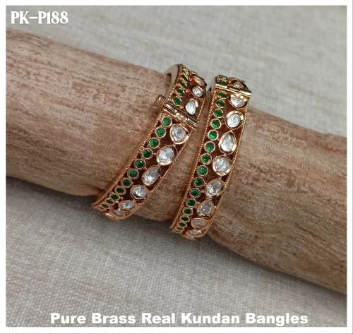 PK-P188 Pure Brass Real Kundan Bangles, Occasion : Party Wear