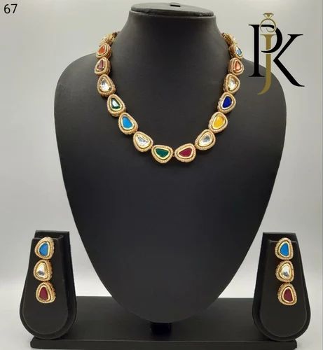 PKJ67 Kundan Necklace Set, Occasion : Weeding Wear