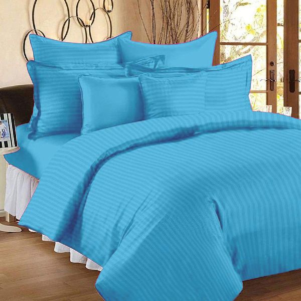 Rekhas 400 TC 100% Cotton Satin Striped Plain Blue Bedsheet