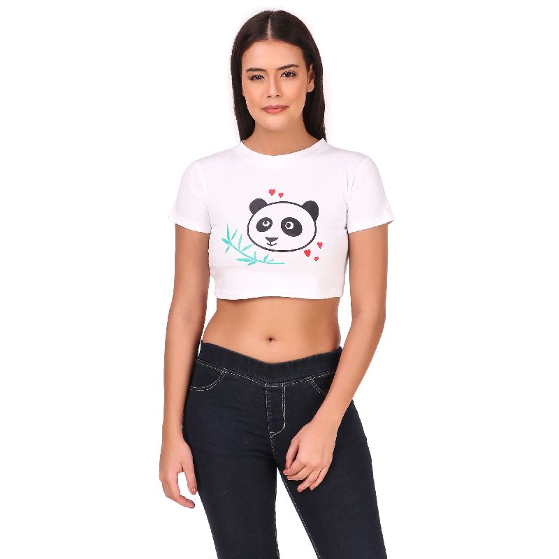 Panda Print Women Crop T-Shirts