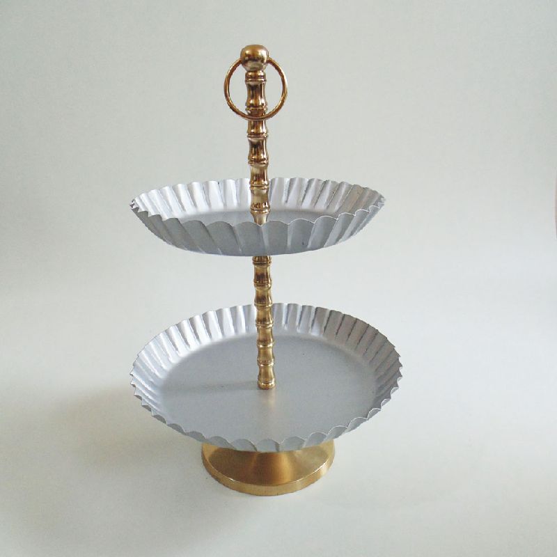 Round Polished Steel Two Tier Cake Stand, Pattern : Plain