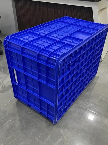 Rectangular Plastic Blue Industrial Crate, Style : Solid Box