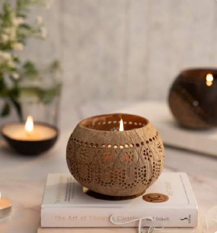 Tropical Coconut Shell Candle Holder, Technique : Handmade
