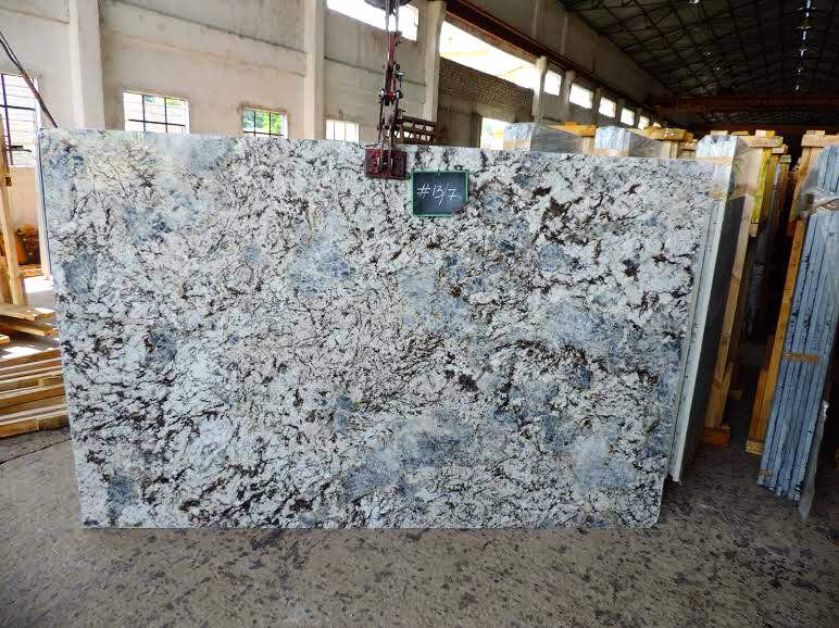 Rectangular Polished Ice Blue Granite Slabs, for Vanity Tops, Kitchen Countertops, Pattern : Doted