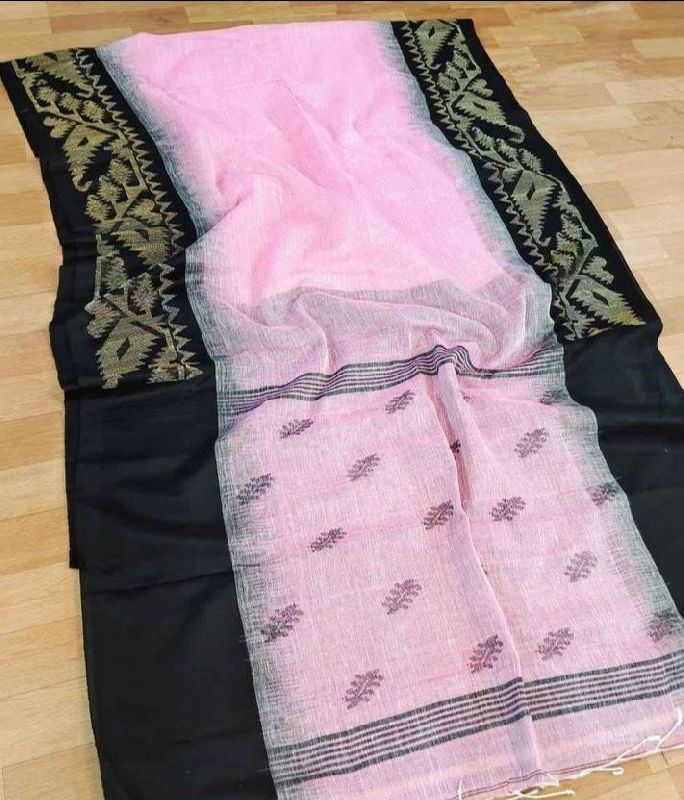 Unstitched Baby Pink Linen Saree, Occasion : Casual Wear