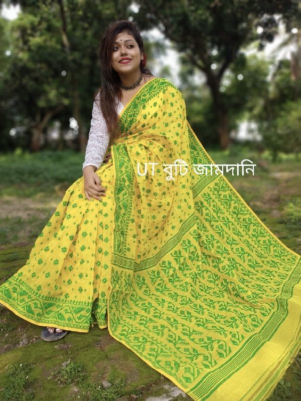 Yellow Jamdani Saree, Feature : Anti-Wrinkle, Comfortable, Shrink Resistant