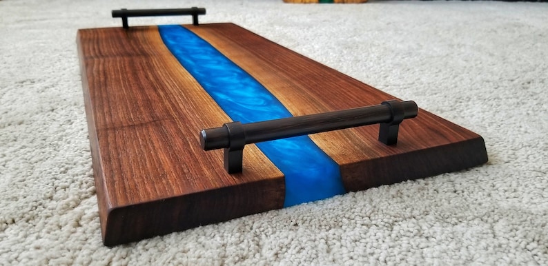 Blue Epoxy Resin Serving Tray, for Acacia Wood, Purity : 100%