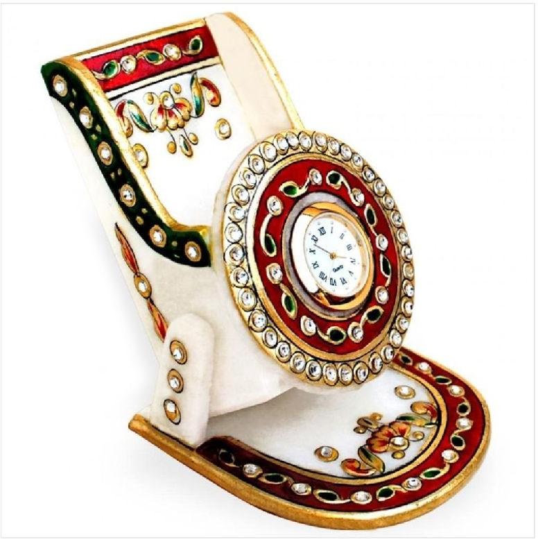 Meenakari Marble Mobile Stand with Clock, Packaging Type : Thermocol Box