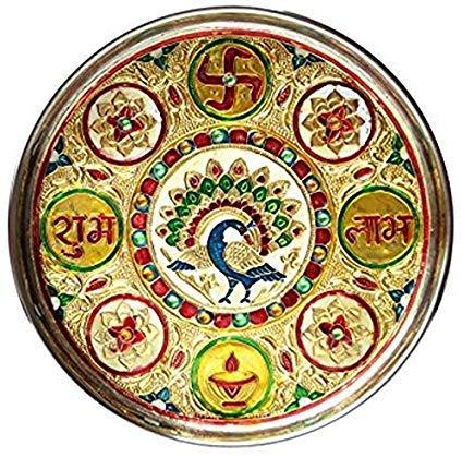 Round Polished Steel Meenakari Puja Thali, for Pooja, Feature : Durable, Rust Proof