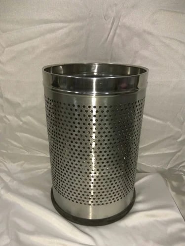 Round Perforated Stainless Steel Garbage Bin, Color : Silver