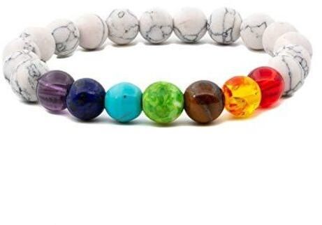 7 Chakra Semi-precious Stones Howlite Charm Reiki Chakra Healing Bracelet