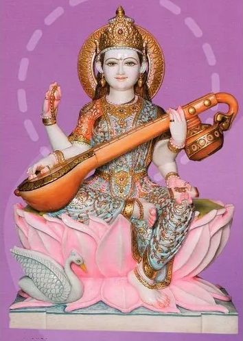 Multicolor Marble Saraswati Maa Statue, for Worship, Pattern : Painted
