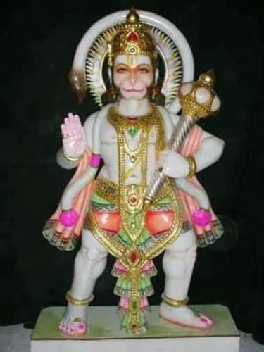 Painted Marble Hanuman Statue, for Temple