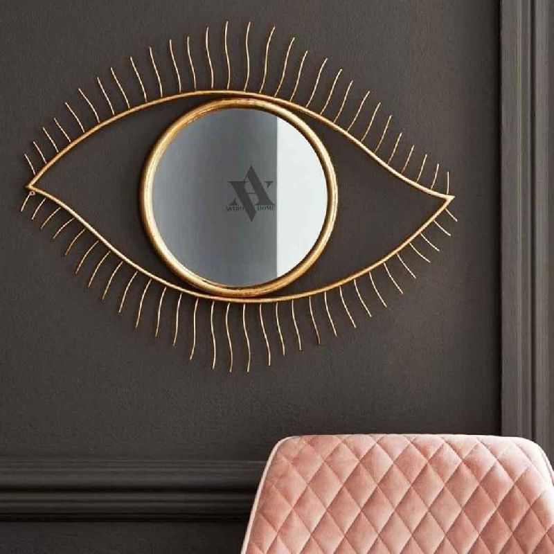 Eye Shape Metal Glass Wall Mirror, Color : Golden