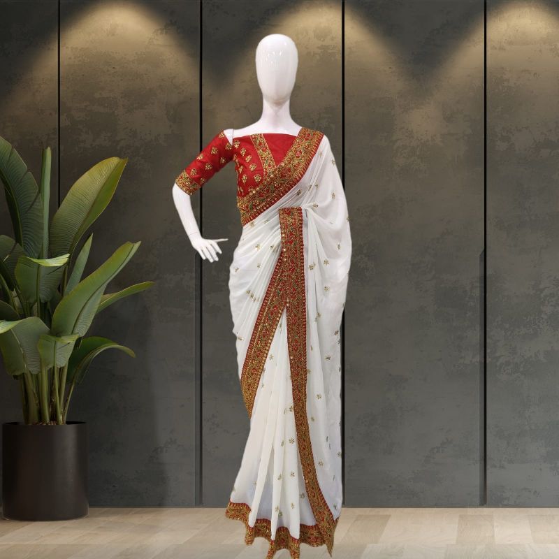 White Royal Vichitra Silk Sarees, Occasion : Festival Wear