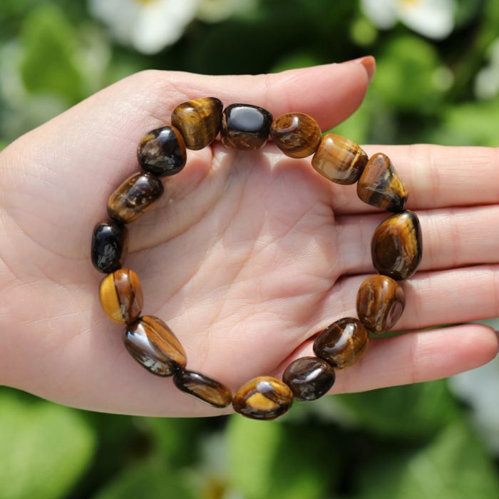 Tumbled beads Stretchable Bracelet, Color : Golden Brown