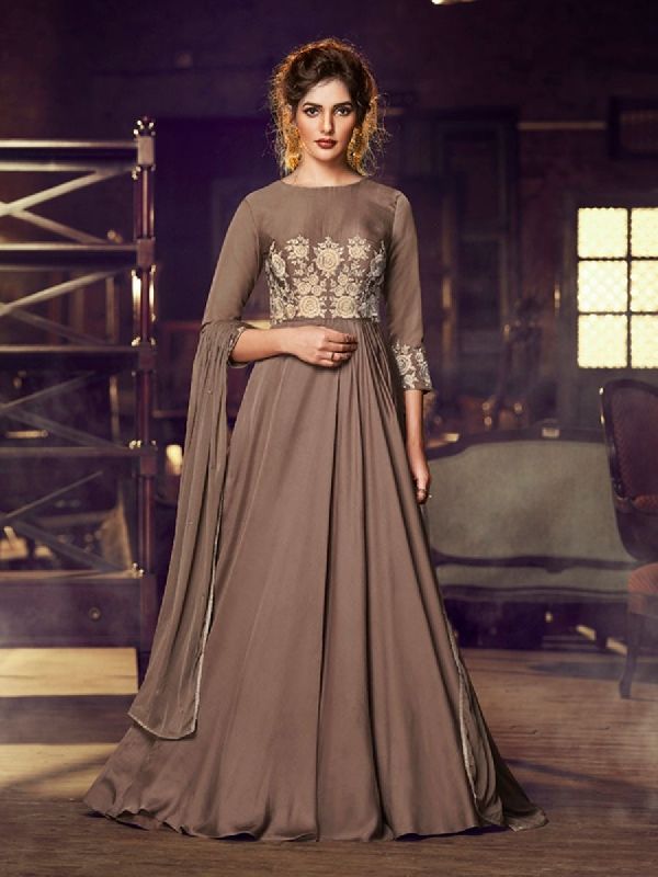 Cedar Colored Modal Satin Gown, Pattern : Solid-Highlight