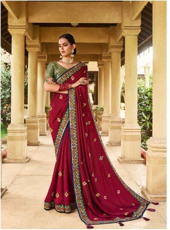 Nakkashi Maroon Silk Saree, Pattern : Zari Embroidered