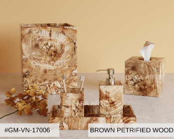 Brown Petrified Wood Vanity Set, Feature : Fine Finished