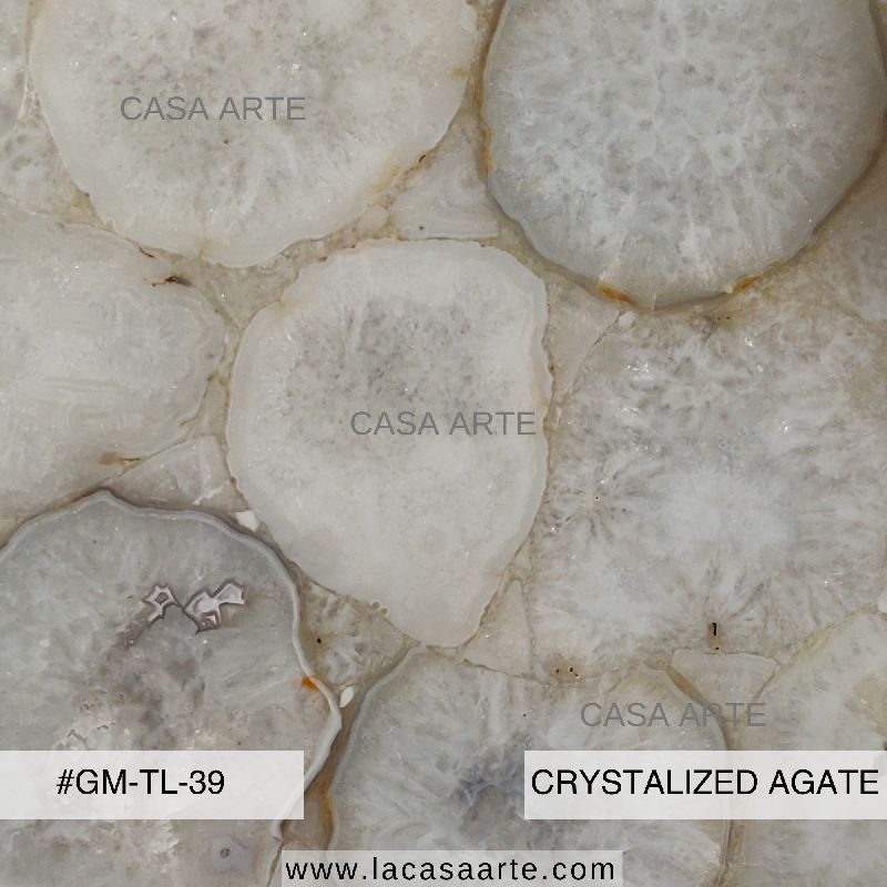 White Crystallized Agate Semi Precious Stone Slab Tile