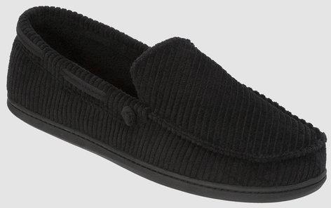 Dearfoams Mens Suede Moccasin Shoes, Color : black