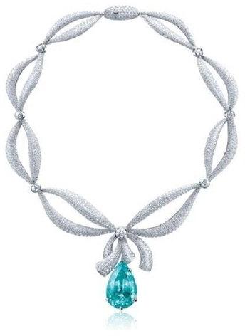 White Gold Blue Topaz and Diamond Necklace