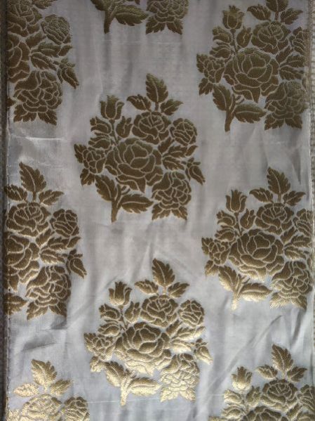 Dyeable Banarasi Semi Katan Silk With Gold Zari Weave White Fabric