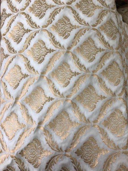 Dyeable Banarasi Semi Katan Silk With Gold Zari Weave White Fabric