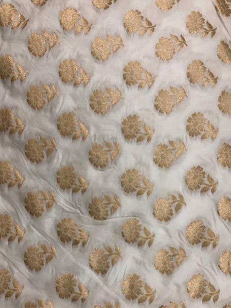 Dyeable Banarasi Semi Katan Silk With Gold Zari Weave White Fabric