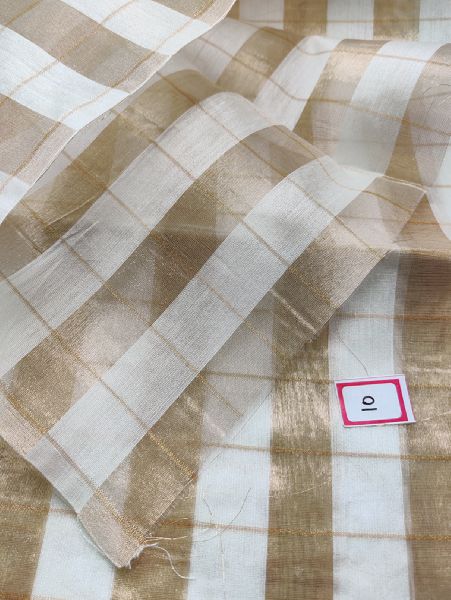 Dyeable Pure Chanderi Silk With Gold Tissue Zari Checks Weave Fabric