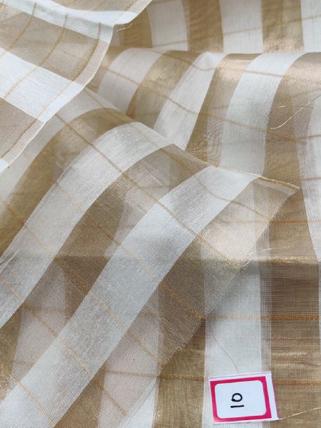 Dyeable Pure Chanderi Silk With Gold Tissue Zari Checks Weave Fabric