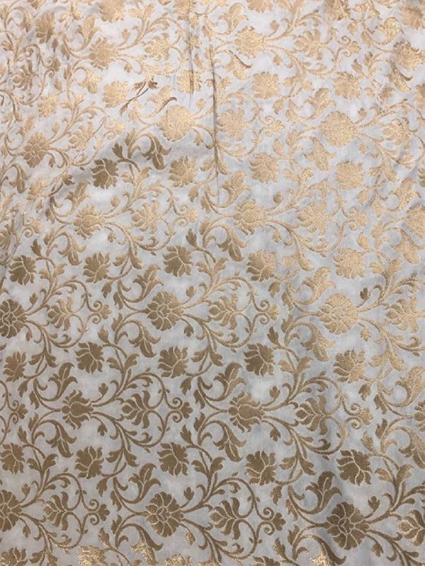 Dyeable Banarasi Semi Katan Silk With Gold Zari Weave White Fabric