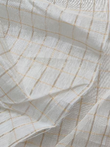 Pure Chanderi Silk Gold Zari Check Weaved Dyeable Fabric