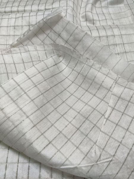 Pure Chanderi Silk Silver Zari Weaved Check Dyeable Fabric