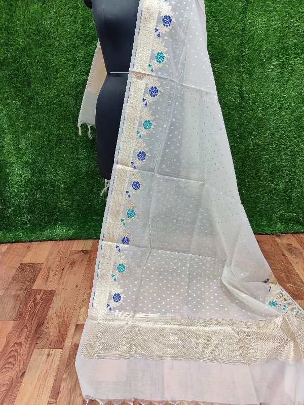 Dyeable Chanderi Silk Meena &AMP; Mat Lorex Zari Weaved Dupatta