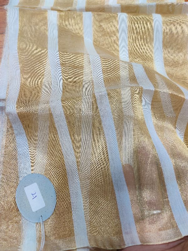 Dyeable Pure Gold Tissue Silk With Spam Silk Stripe Weave Fabric