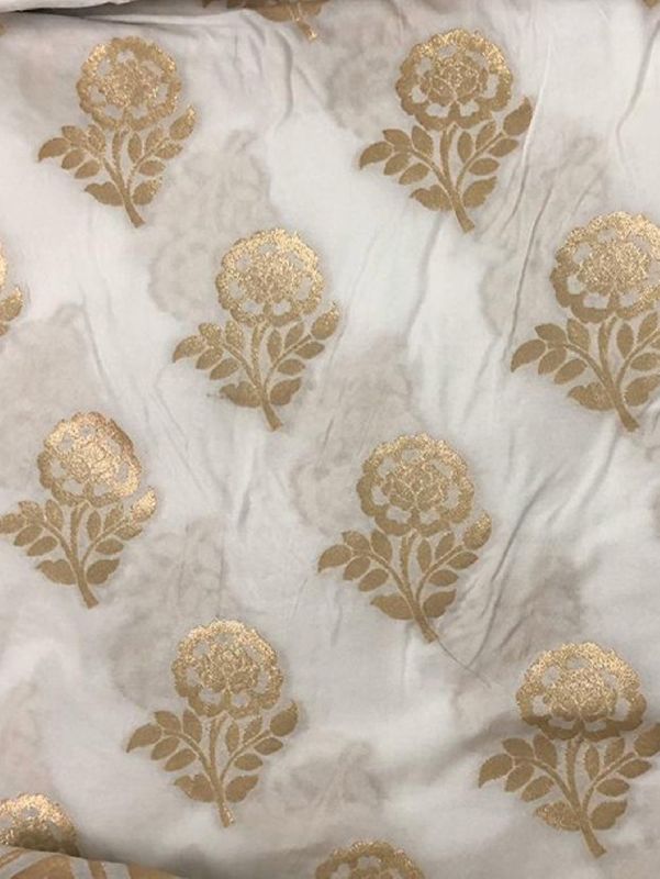 Dyeable Banarasi Semi Katan Silk With Gold Zari Weave White Fabric