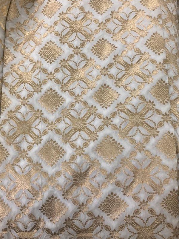 Dyeable Banarasi Semi Katan Silk With Gold Zari Weave White Fabric