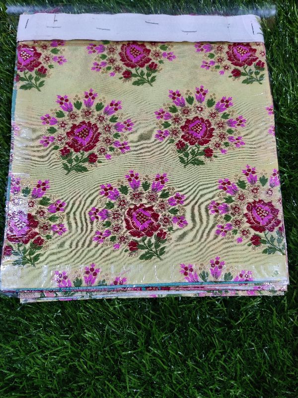 Banarasi Semi Katan Silk With Leaf Flowers Meena Weaved Brocade Fabric