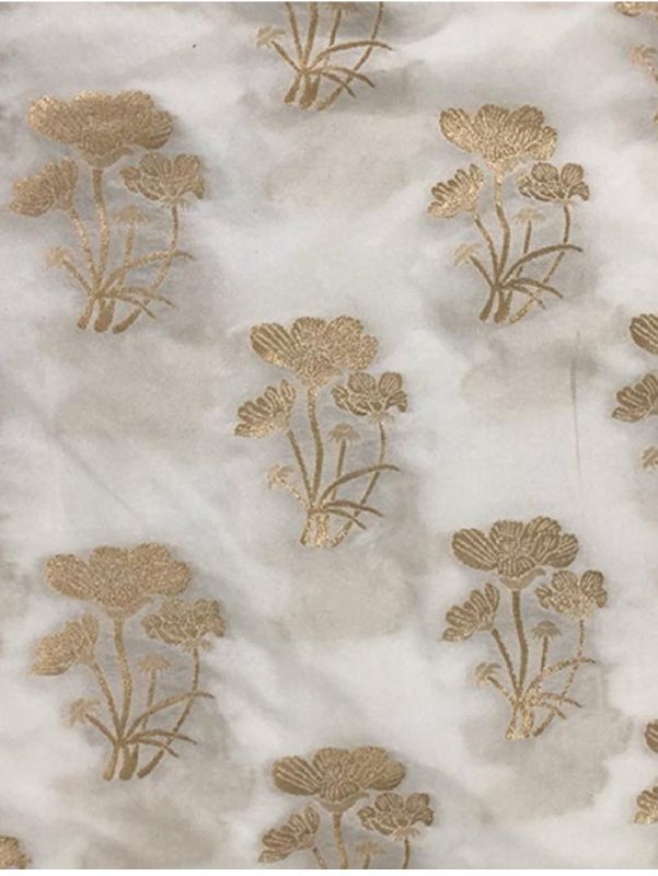 Dyeable Banarasi Semi Katan Silk With Gold Zari Weave White Fabric