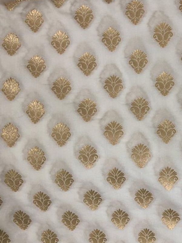 Dyeable Banarasi Semi Katan Silk With Gold Zari Weave White Fabric