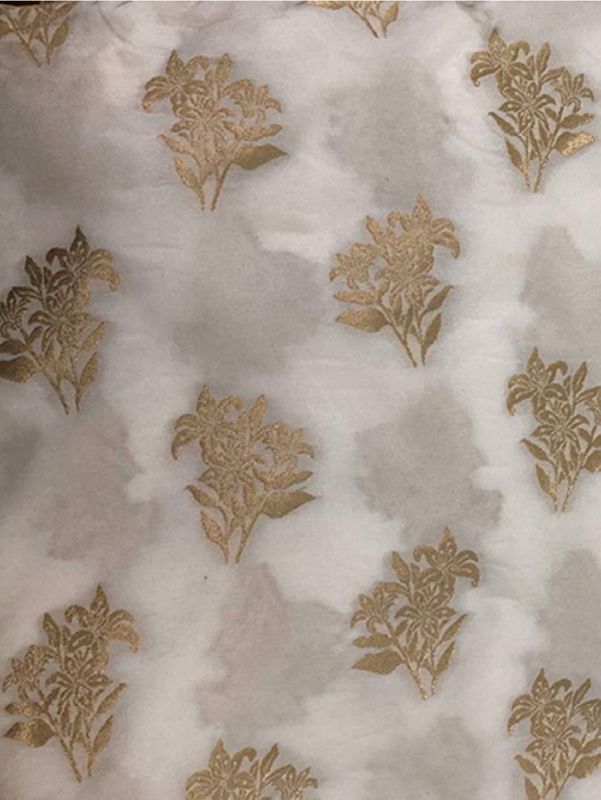 Dyeable Banarasi Semi Katan Silk With Gold Zari Weave White Fabric