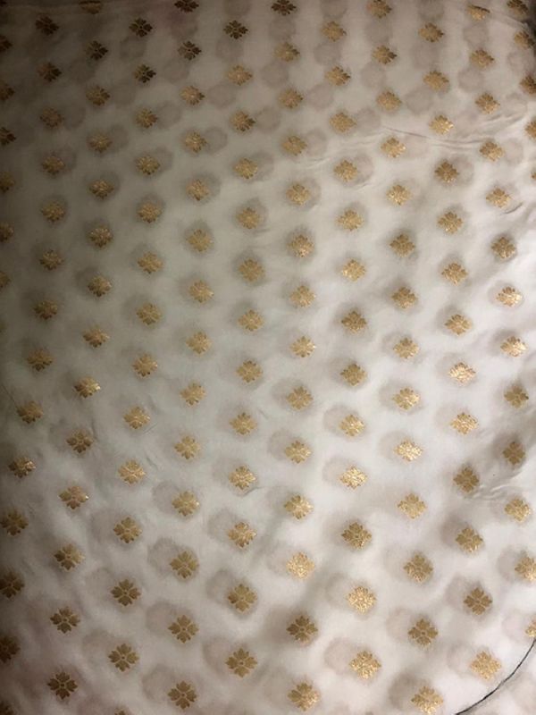 Dyeable Banarasi Semi Katan Silk With Gold Zari Weave White Fabric