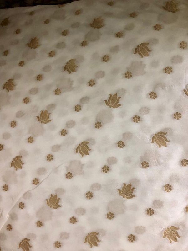 Dyeable Banarasi Semi Katan Silk With Gold Zari Weave White Fabric