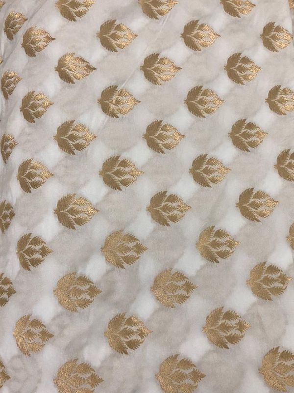 Dyeable Banarasi Semi Katan Silk With Gold Zari Weave White Fabric